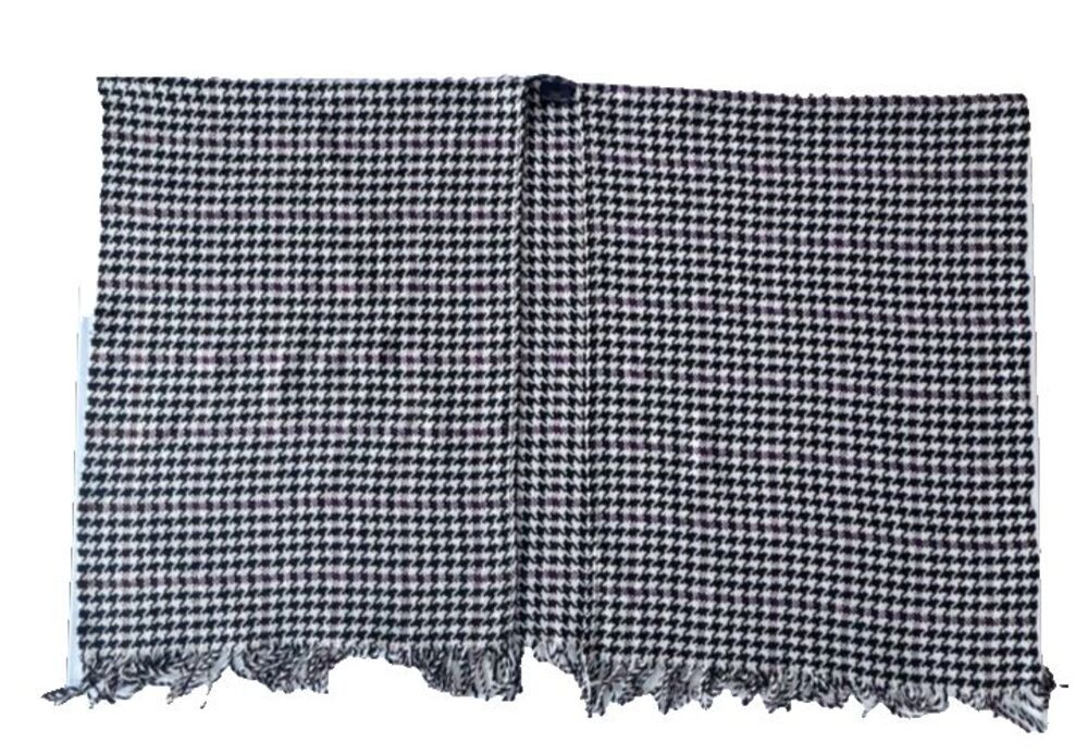 Brooks Brothers 346 Houndstooth 100% Wool Poncho Cape Fringe Tan Black Burgundy